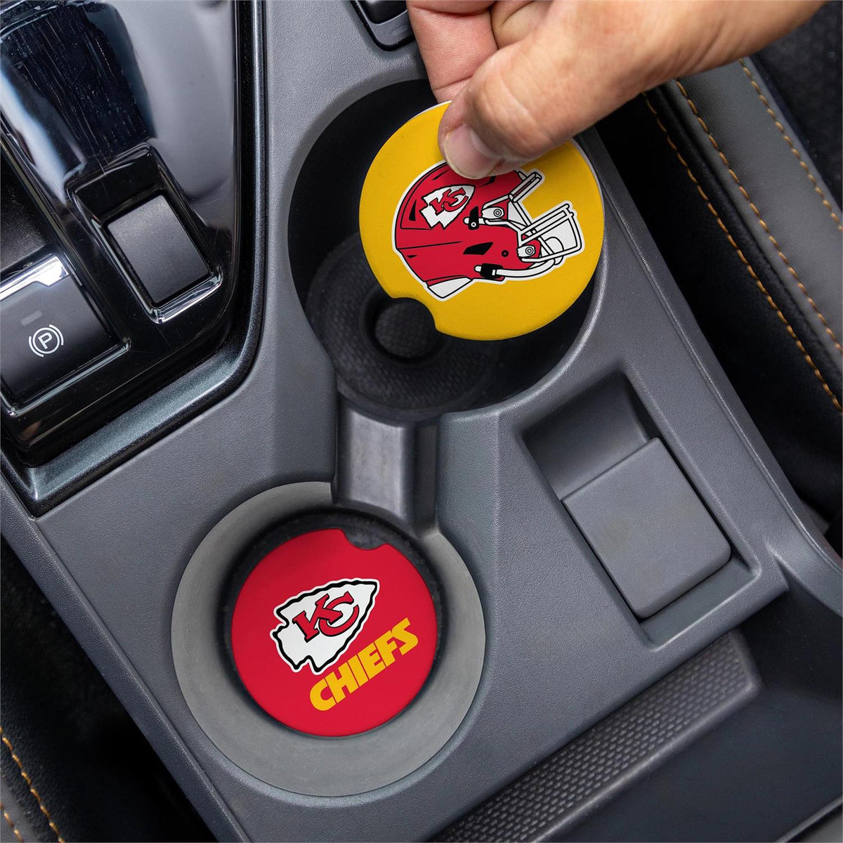 KANSAS CITY CHIEFS 2-PIECE CAR COASTER SET