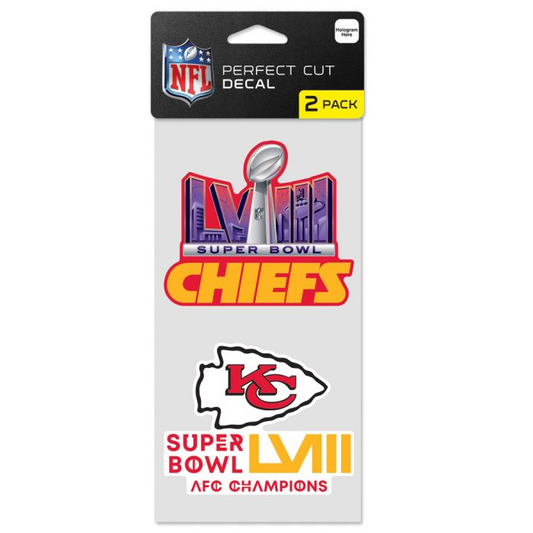 KANSAS CITY CHIEFS 2023 AFC CHAMPIONS PERFECT CUT DECAL SET 4" X 4"