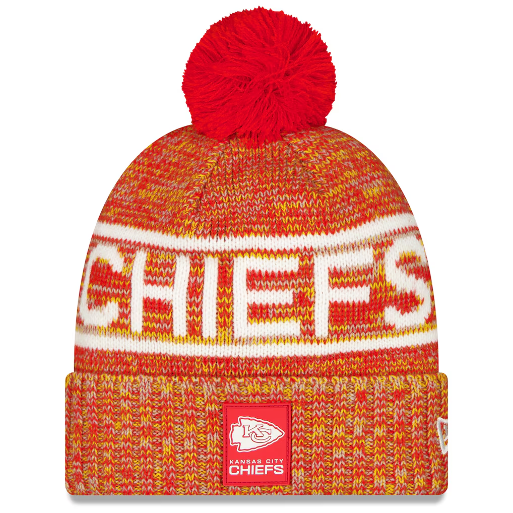 KANSAS CITY CHIEFS 2025 NFL SIDELINE COLD WEATHER CUFFED KNIT WITH POM - RED