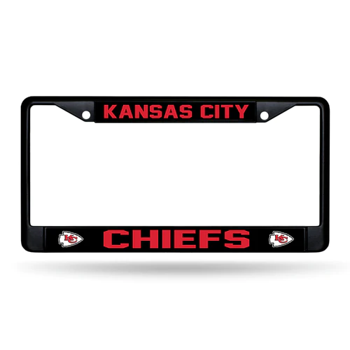 KANSAS CITY CHIEFS BLACK CHROME METAL LICENSE PLATE FRAME