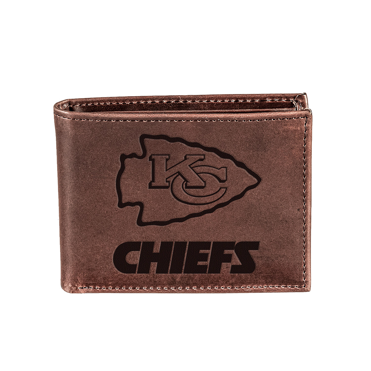 KANSAS CITY CHIEFS BROWN BI-FOLD LEATHER WALLET