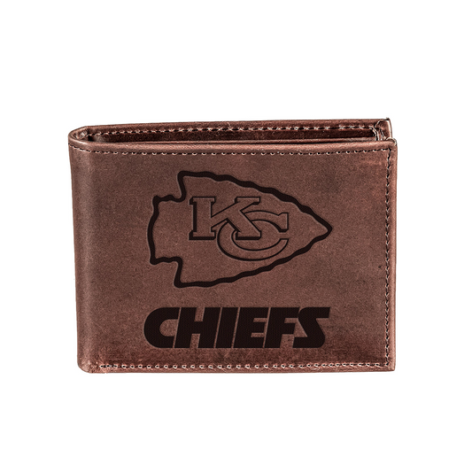 KANSAS CITY CHIEFS BROWN BI-FOLD LEATHER WALLET