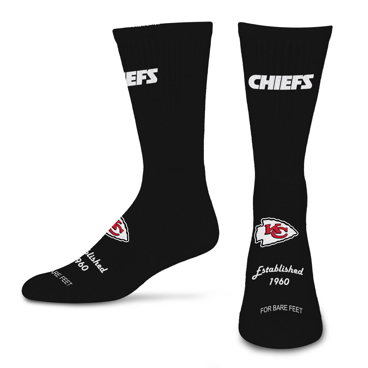 KANSAS CITY CHIEFS MEN'S FOR BARE FEET ESTABLISHED SOCK - BLACK