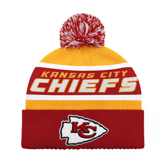 KANSAS CITY CHIEFS MEN'S STARTER LEGACY CUFFED KNIT WITH POM - GOLD/RED