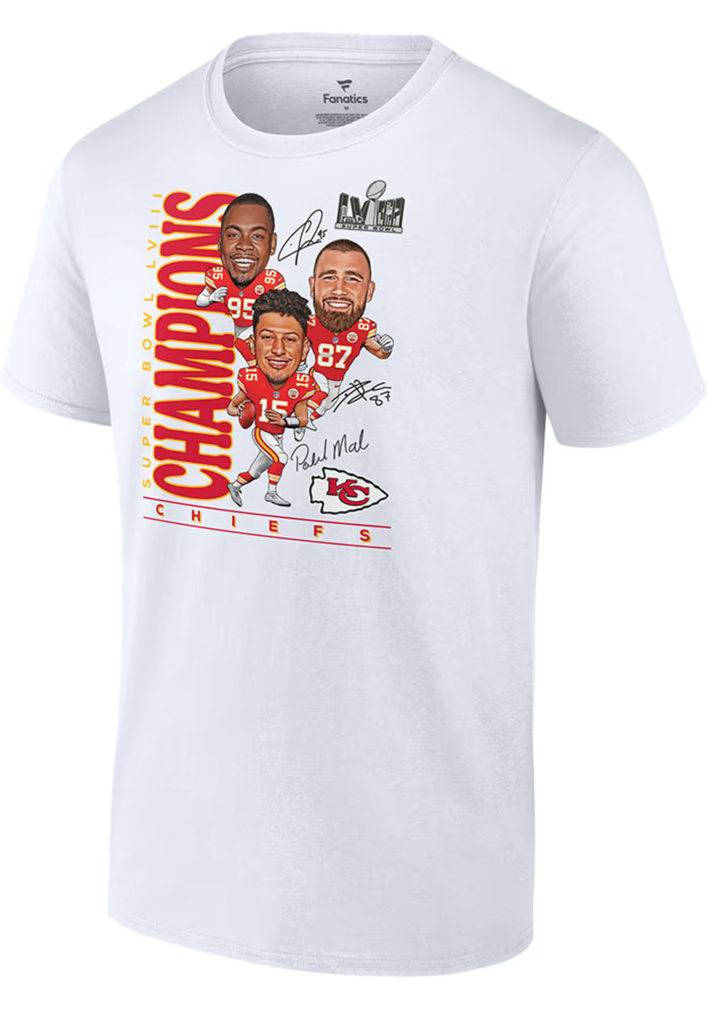 KANSAS CITY CHIEFS MEN'S SUPER BOWL LVIII CHAMPIONS CARICATURE TRIO T-SHIRT