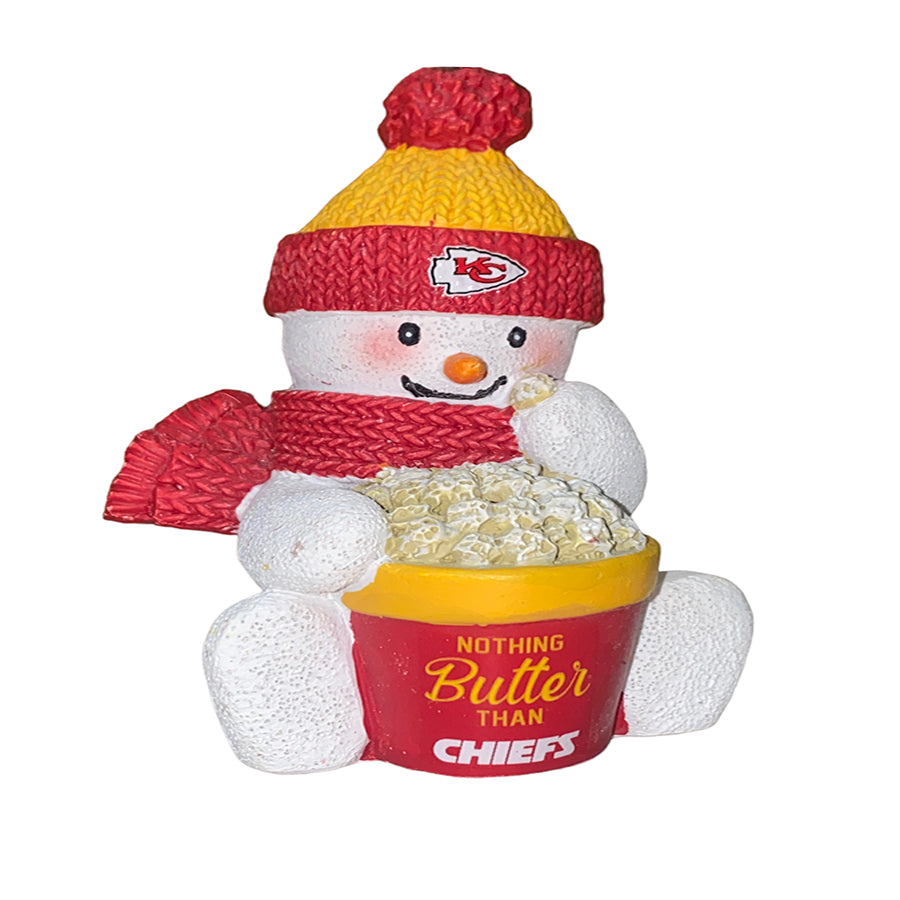 KANSAS CITY CHIEFS POPCORN SNOWMAN ORNAMENT