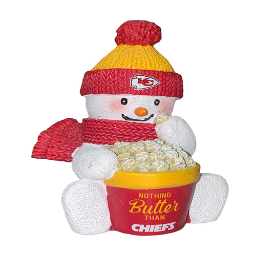 KANSAS CITY CHIEFS POPCORN SNOWMAN ORNAMENT