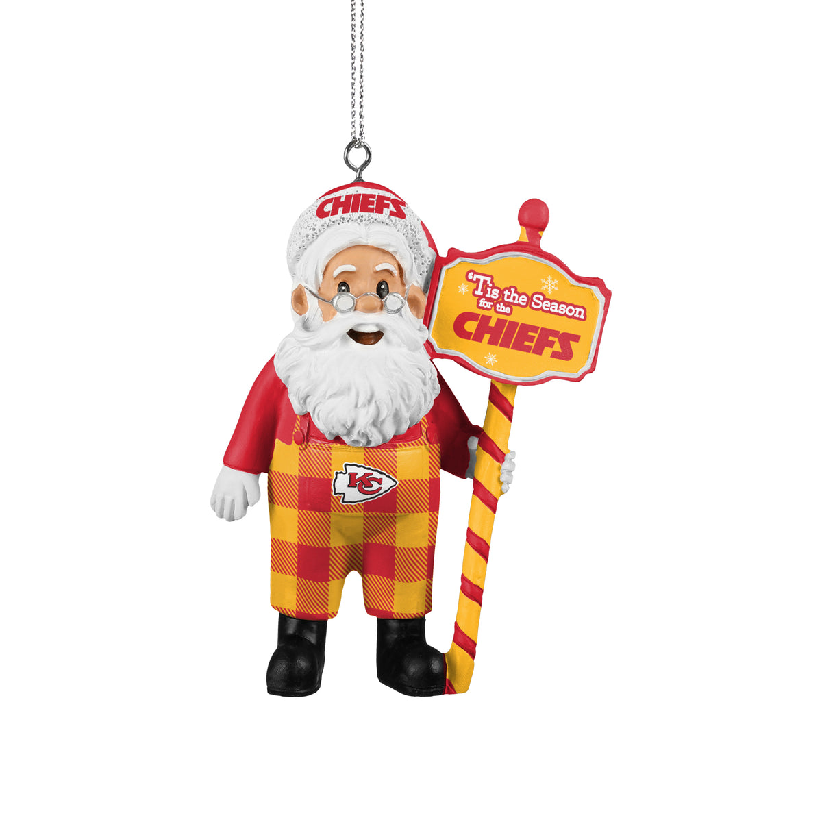 KANSAS CITY CHIEFS SANTA OVERALLS ORNAMENT