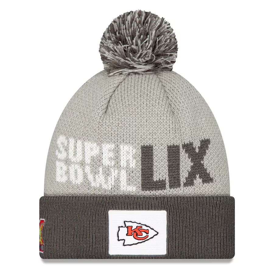 KANSAS CITY CHIEFS SUPER BOWL LIX OPENING NIGHT CUFFED KNIT WITH POM - GRAY