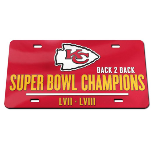 KANSAS CITY CHIEFS SUPER BOWL LVIII CHAMPIONS ACRYLIC LICENSE PLATE