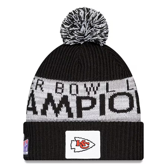 KANSAS CITY CHIEFS SUPER BOWL LVIII CHAMPIONS PARADE CUFFED KNIT WITH POM