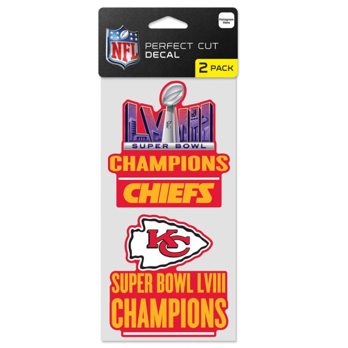 KANSAS CITY CHIEFS SUPER BOWL LVIII CHAMPIONS PERFECT CUT DECAL SET  4" X 4"