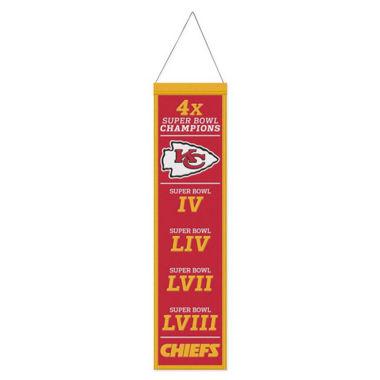 KANSAS CITY CHIEFS SUPER BOWL LVIII CHAMPIONS WOOL BANNER 8" X 32"