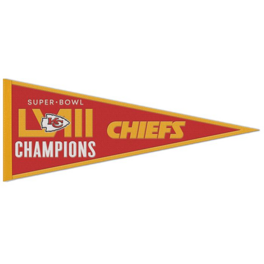 KANSAS CITY CHIEFS SUPER BOWL LVIII CHAMPIONS WOOL PENNANT 13" X 32"