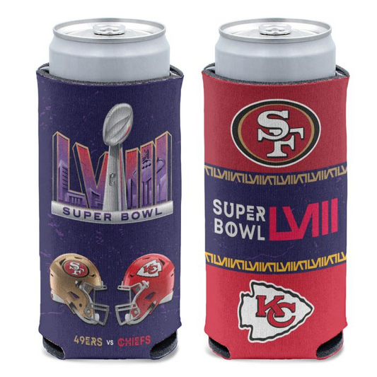 KANSAS CITY CHIEFS VS SAN FRANCISCO 49ERS SUPER BOWL LVIII DUELING 12 OZ SLIM CAN COOLER