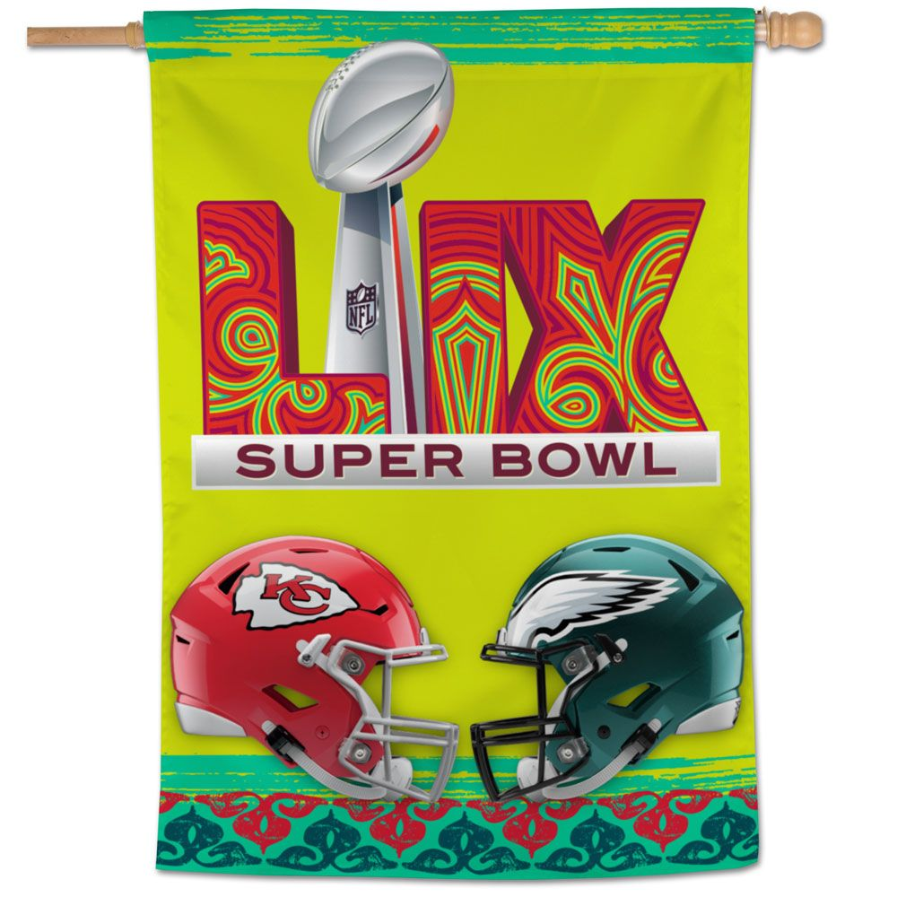 KANSAS CITY CHIEFS VS. PHILADELPHIA EAGLES SUPER BOWL LIX DUELING 1-SIDED 28" X 40" VERTICAL FLAG