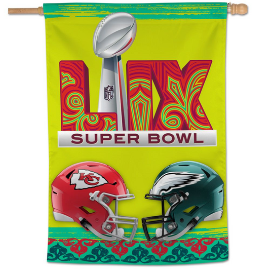 KANSAS CITY CHIEFS VS. PHILADELPHIA EAGLES SUPER BOWL LIX DUELING 1-SIDED 28" X 40" VERTICAL FLAG