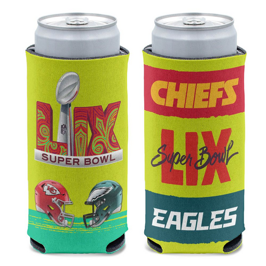 KANSAS CITY CHIEFS VS. PHILADELPHIA EAGLES SUPER BOWL LIX DUELING 12OZ SLIM CAN COOLER