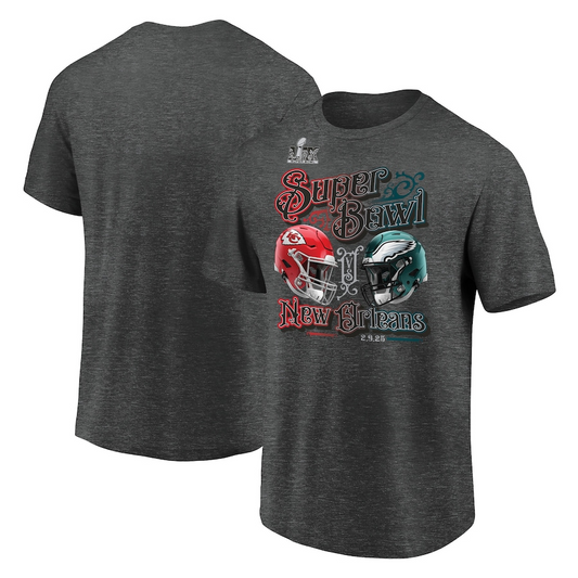 KANSAS CITY CHIEFS VS. PHILADELPHIA EAGLES SUPER BOWL LIX MEN'S FINAL BATTLE T-SHIRT - CHARCOAL GRAY