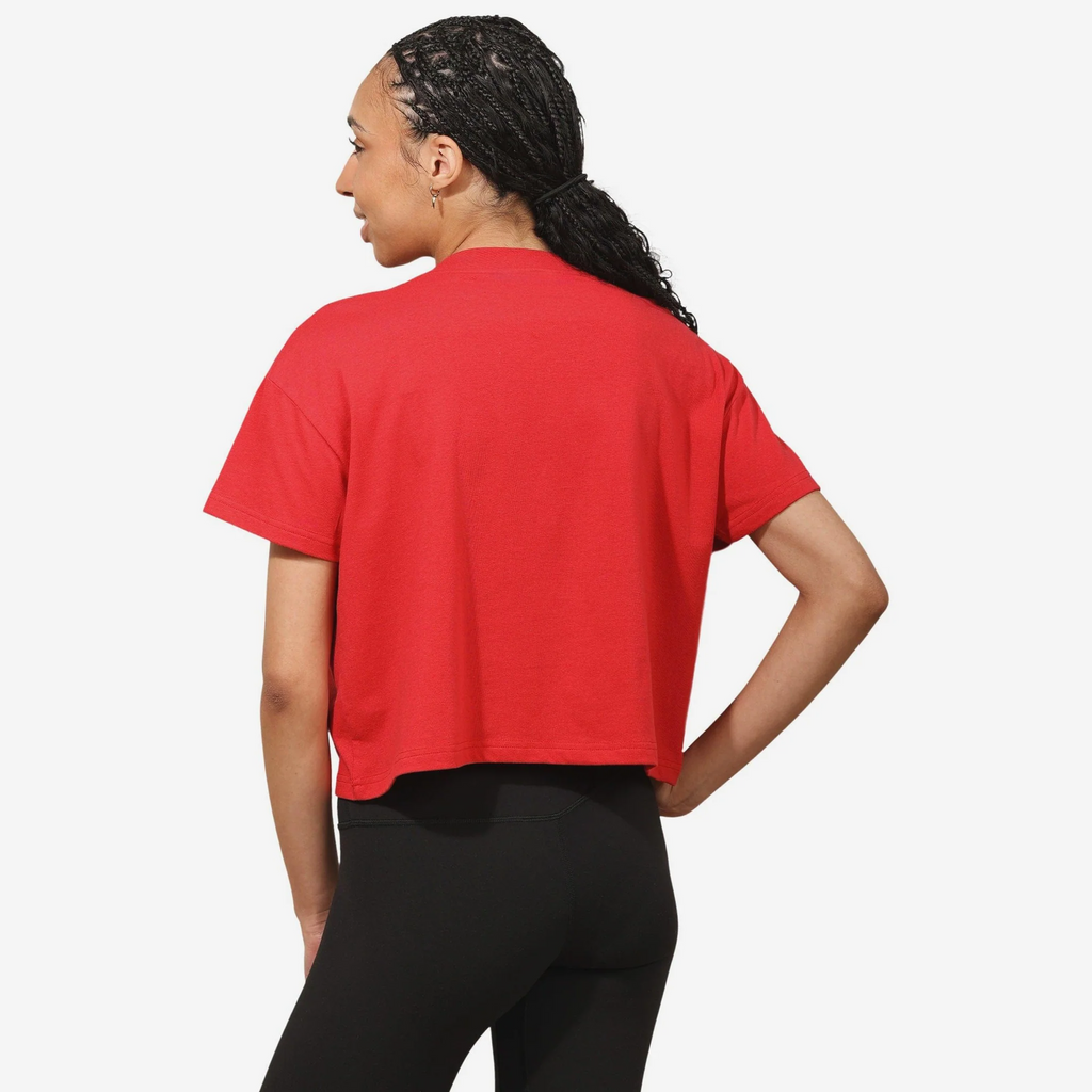 KANSAS CITY CHIEFS WOMEN'S FOCO RHINESTONE LOGO CROP TOP T-SHIRT - RED