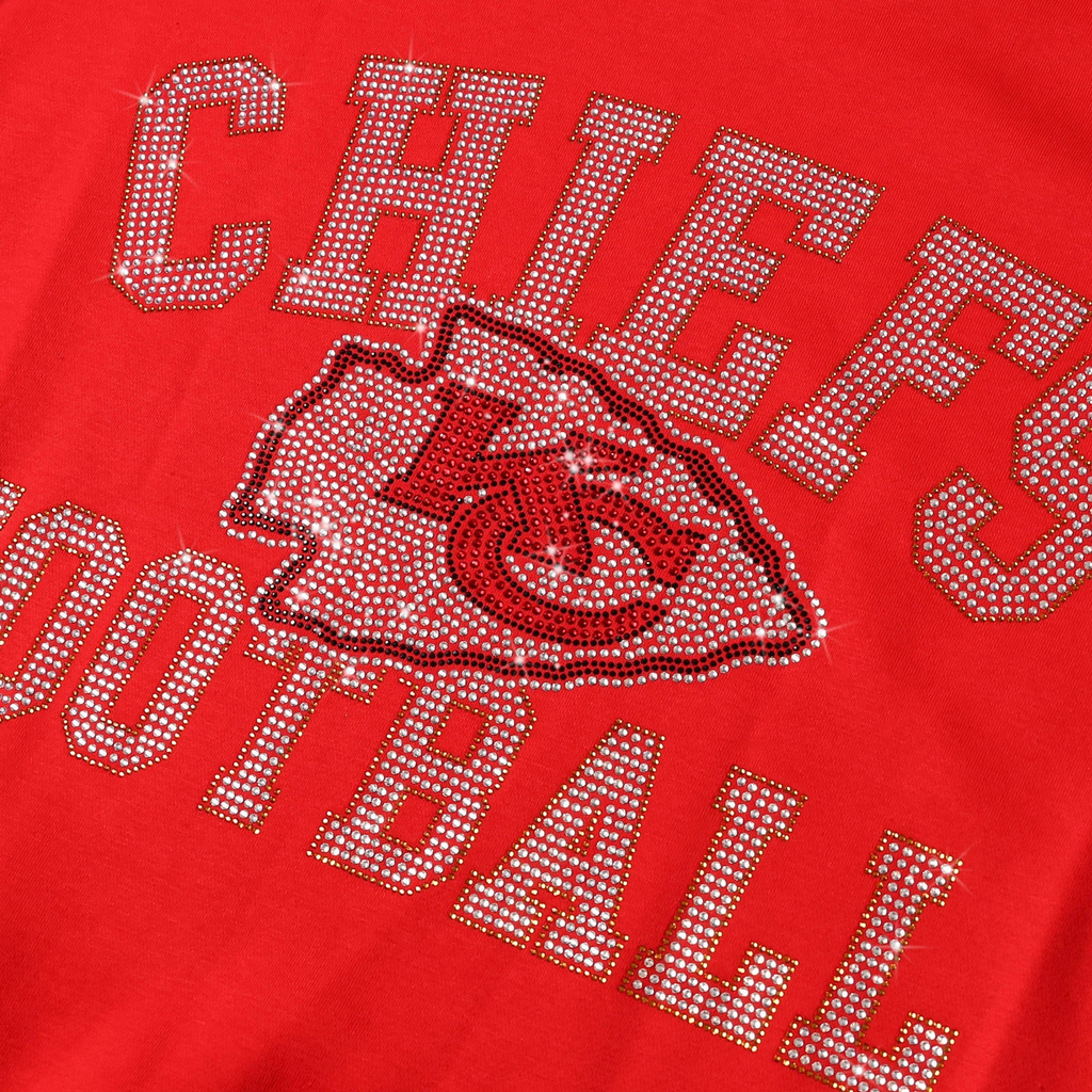 KANSAS CITY CHIEFS WOMEN'S FOCO RHINESTONE LOGO OVERSIZED CREW NECK SWEATSHIRT - RED