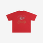KANSAS CITY CHIEFS WOMEN'S FOCO RHINESTONE LOGO OVERSIZED T-SHIRT - RED