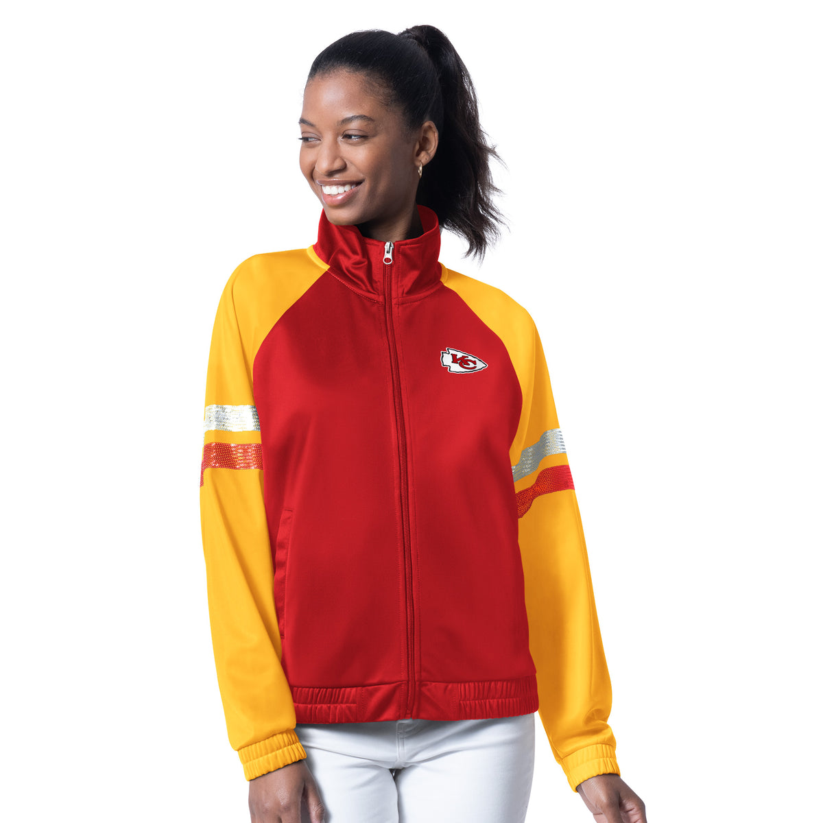 KANSAS CITY CHIEFS WOMEN'S G-III 4HER BY CARL BANKS FAN BLING TRACK JACKET