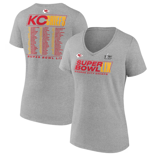 KANSAS CITY CHIEFS WOMEN'S SUPER BOWL LIX ROSTER T-SHIRT - HEATHER GRAY