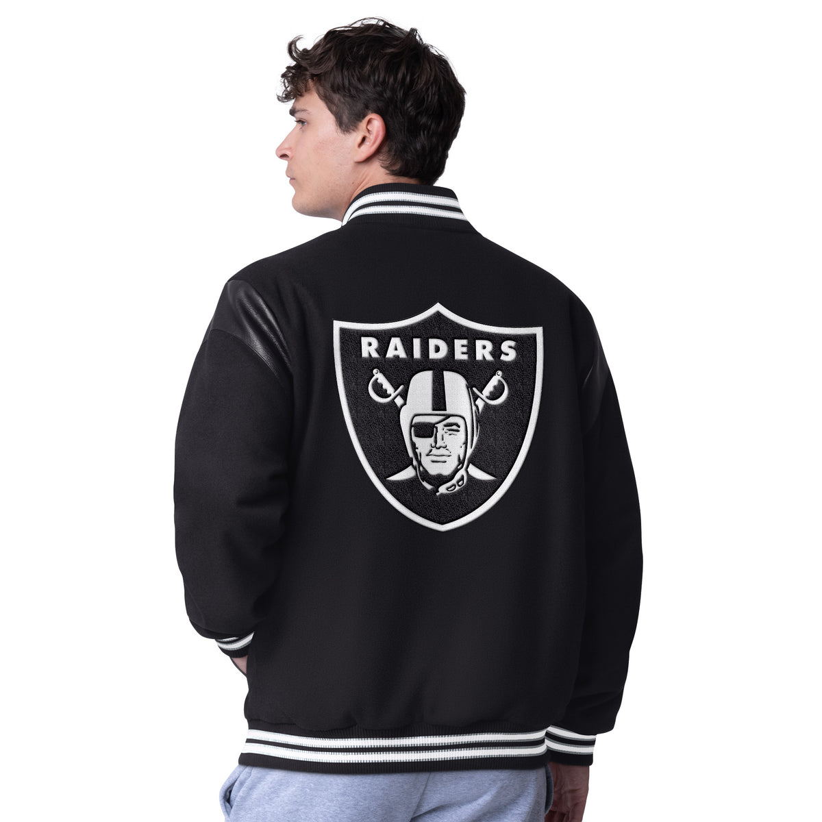 LAS VEGAS RAIDERS MEN'S CLUTCH HITTER VARSITY JACKET - BLACK