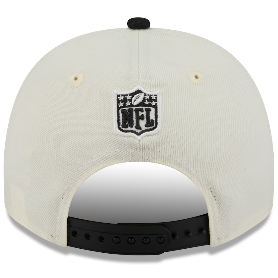 LAS VEGAS RAIDERS 2025 NFL DRAFT 9FIFTY A-FRAME SNAPBACK HAT - CHROME WHITE/BLACK