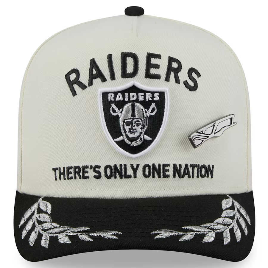 LAS VEGAS RAIDERS 2025 NFL DRAFT A-FRAME 59FIFTY FITTED HAT - CHROME WHITE/BLACK