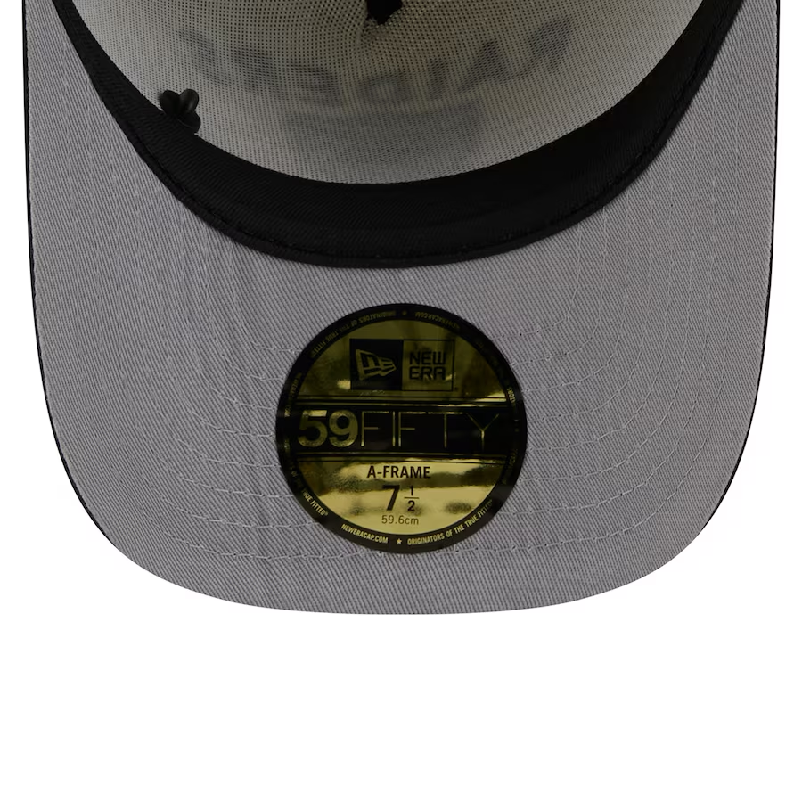 LAS VEGAS RAIDERS 2025 NFL DRAFT A-FRAME 59FIFTY FITTED HAT - CHROME WHITE/BLACK