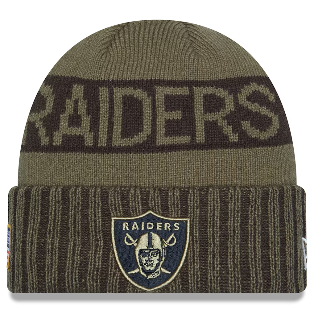 LAS VEGAS RAIDERS 2025 NFL SALUTE TO SERVICE CUFFED KNIT BEANIE - DARK GREEN
