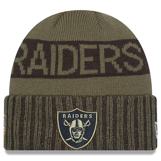 LAS VEGAS RAIDERS 2025 NFL SALUTE TO SERVICE CUFFED KNIT BEANIE - DARK GREEN