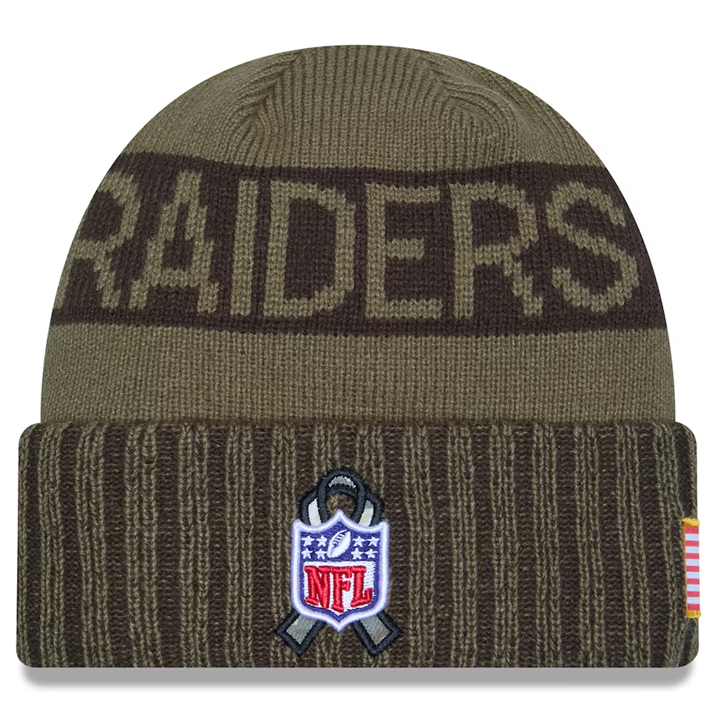 LAS VEGAS RAIDERS 2025 NFL SALUTE TO SERVICE CUFFED KNIT BEANIE - DARK GREEN