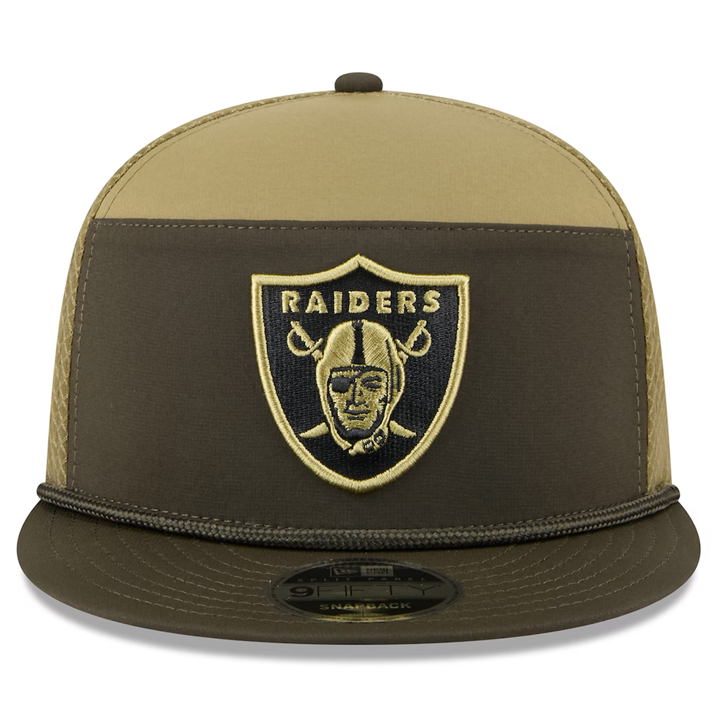 LAS VEGAS RAIDERS 2025 NFL SALUTE TO SERVICE SPLIT PANEL 9FIFTY SNAPBACK HAT - DARK GREEN