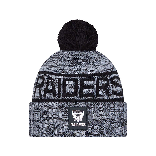 LAS VEGAS RAIDERS 2025 NFL SIDELINE COLD WEATHER CUFFED KNIT WITH POM - BLACK