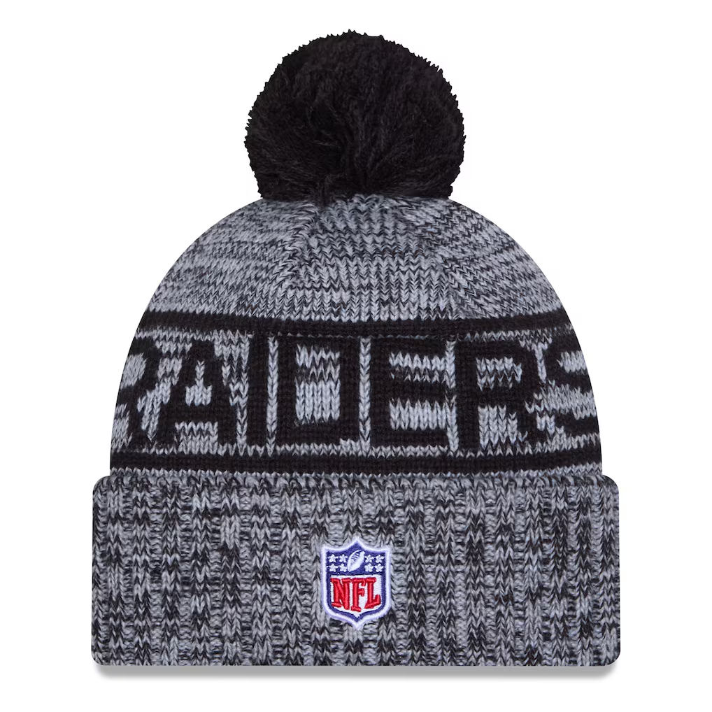 LAS VEGAS RAIDERS 2025 NFL SIDELINE COLD WEATHER CUFFED KNIT WITH POM - BLACK