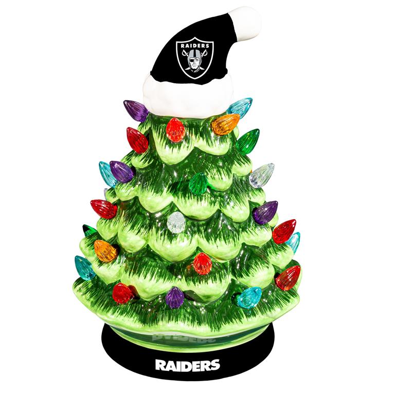 LAS VEGAS RAIDERS 8" LED CERAMIC CHRISTMAS TREE