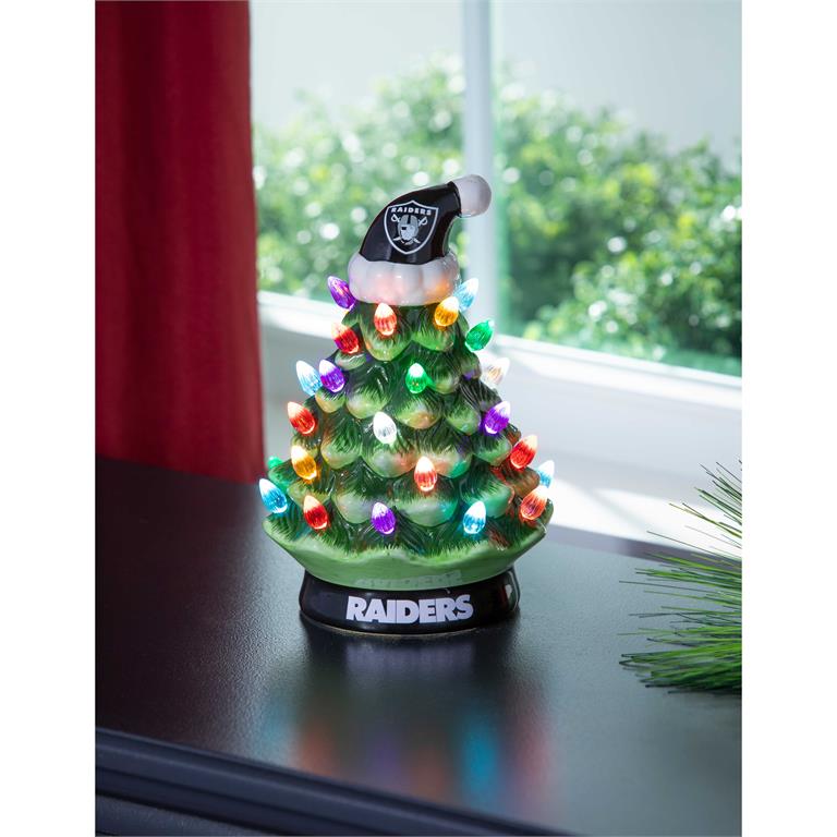 LAS VEGAS RAIDERS 8" LED CERAMIC CHRISTMAS TREE