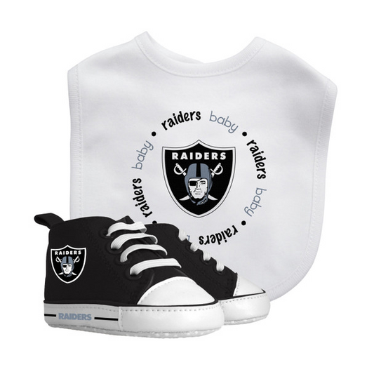 SET DE REGALO DE BABERO Y PRE-WALKERS PARA BEBÉ DE 2 PIEZAS LAS VEGAS RAIDERS