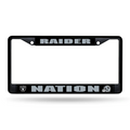 LAS VEGAS RAIDERS BLACK CHROME METAL LICENSE PLATE FRAME - RAIDER NATION