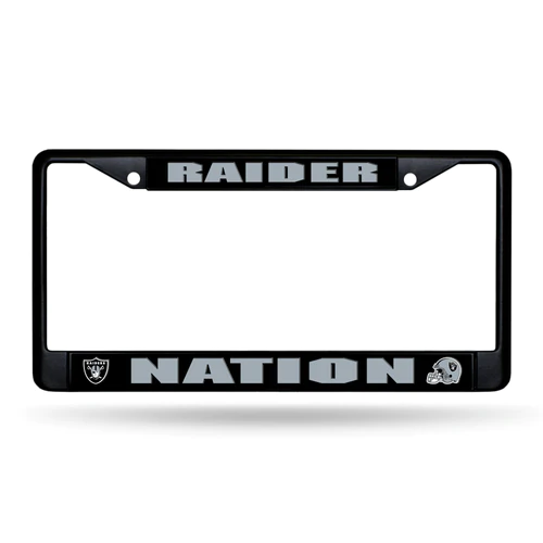 LAS VEGAS RAIDERS BLACK CHROME METAL LICENSE PLATE FRAME - RAIDER NATION