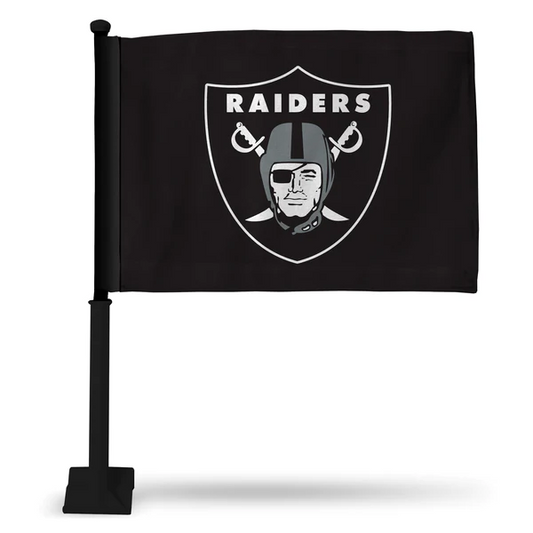 LAS VEGAS RAIDERS CAR FLAG - BLACK FLAG WITH BLACK POLE