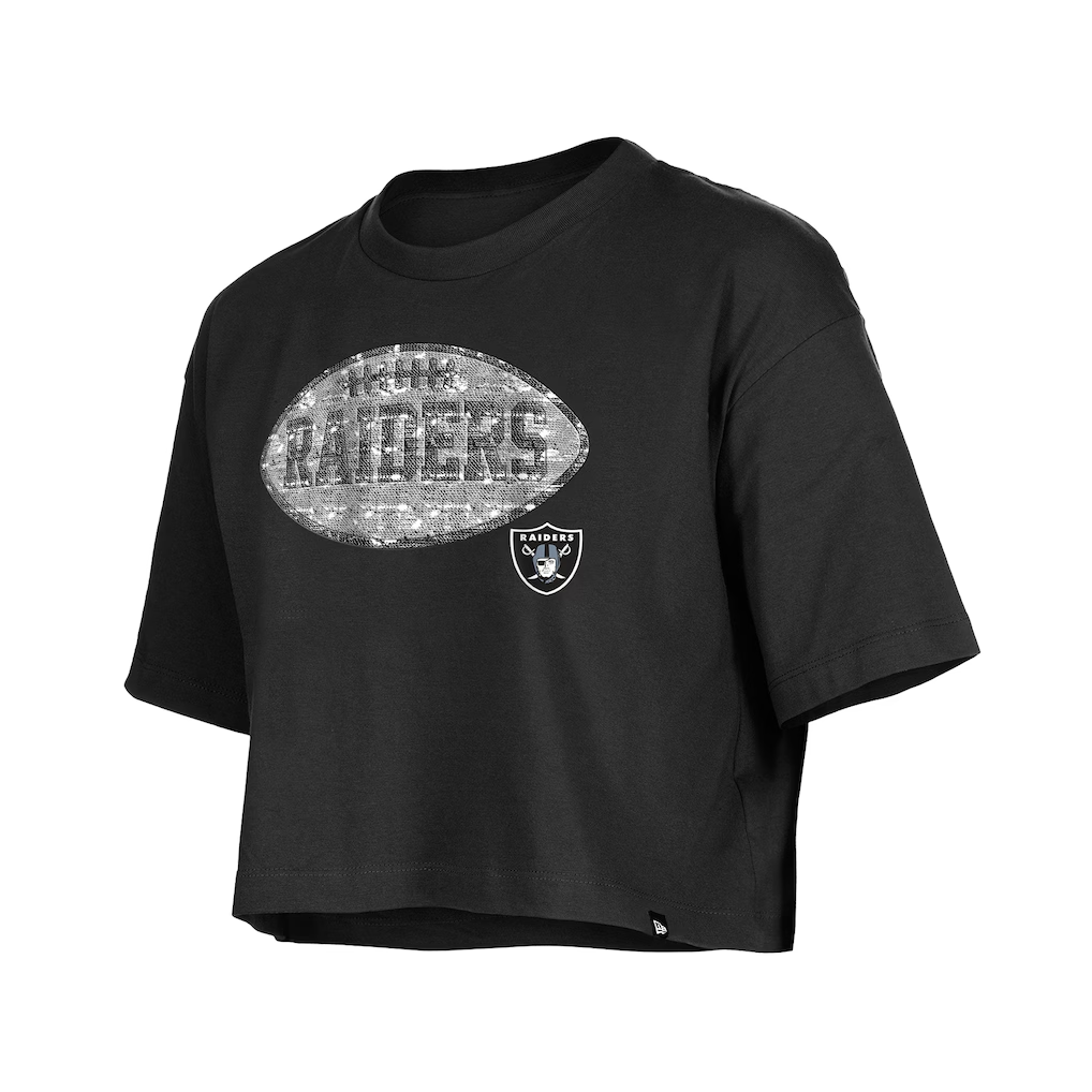 LAS VEGAS RAIDERS GIRLS NEW ERA  FOOTBALL FLIP SEQUINS BOXY T-SHIRT - BLACK