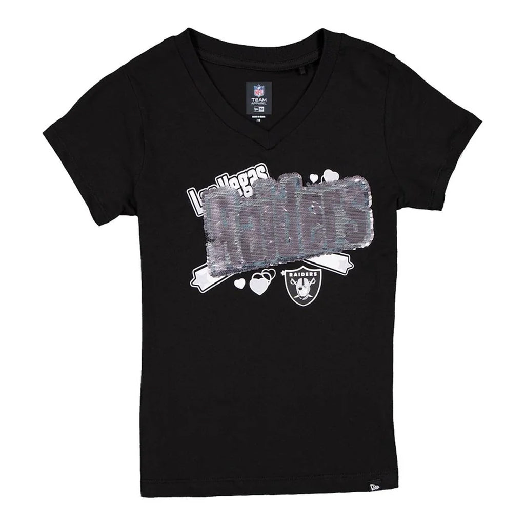 LAS VEGAS RAIDERS GIRLS NEW ERA SEQUIN WORDMARK T-SHIRT - BLACK