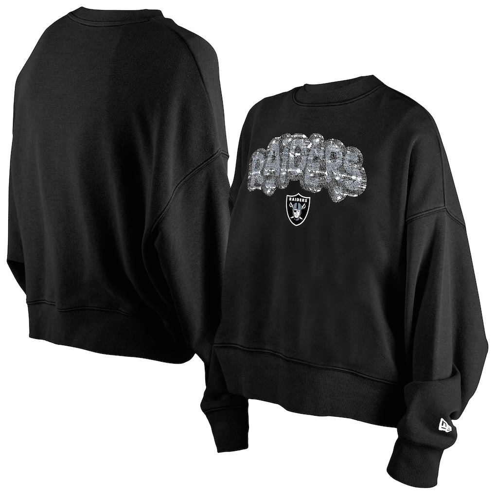 LAS VEGAS RAIDERS GIRLS NEWERA FLIP SEQUIN CREWNECK SWEATSHIRT - BLACK
