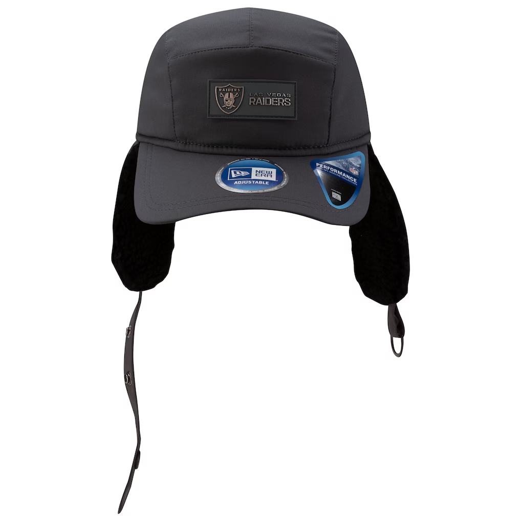 LAS VEGAS RAIDERS MEN'S 2025 NFL SIDELINE COLD WEATHER RUNNER DOG EAR ADJUSTABLE HAT - CHARCOAL