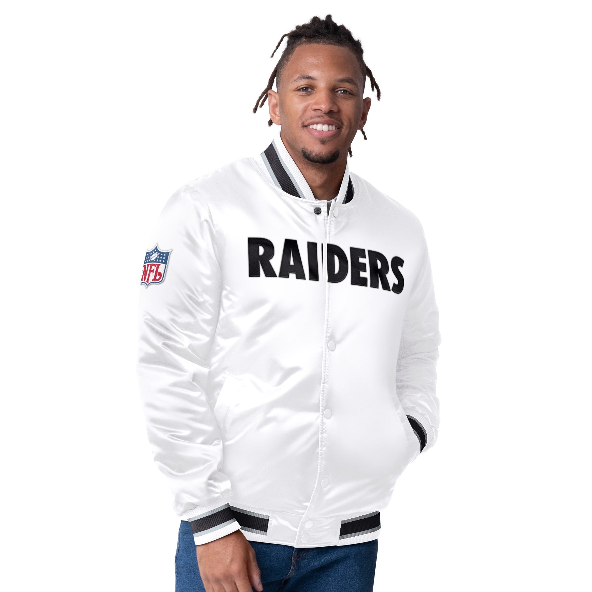 Raiders Apparel Raiders Starter Jacket White White Satin Jacket