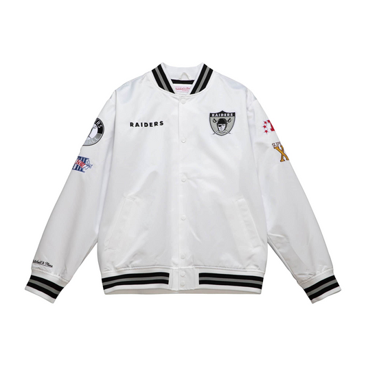 LAS VEGAS RAIDERS MEN'S MITCHELL & NESS CITY COLLECTION LIGHTWEIGHT SATIN JACKET - WHITE